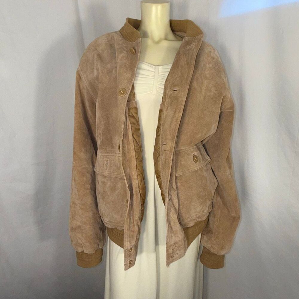 Vintage 1990s NorthCrest Genuine Leather Suede Bomber Jacket (Men’s XL, Tan Sand